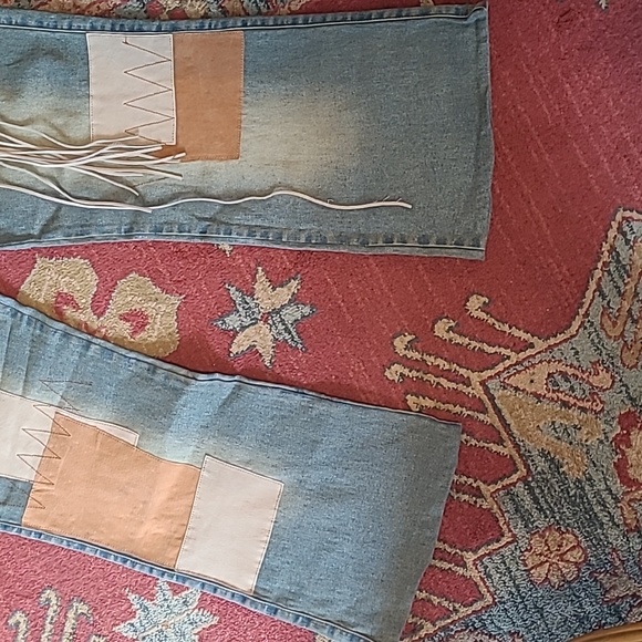 NWT Y2K JOE BOXER PATCHWORK FLARE JEANS WITH FRINGE BELT - Picture 7 of 11